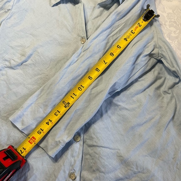 Sigrid Olsen 100% Linen Blouse Size Medium 3/4 Sleeves Collared Popover Blue - Picture 6 of 9